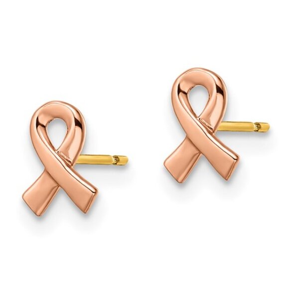 14k Two-tone Gold Mini Rose & Yellow Bold Cancer Awareness Pink Ribbon Earrings